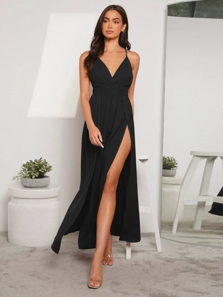 Women's Sleeveless V-Neck Crepe Maxi Dress with Side Slit - Janes - by Peralane