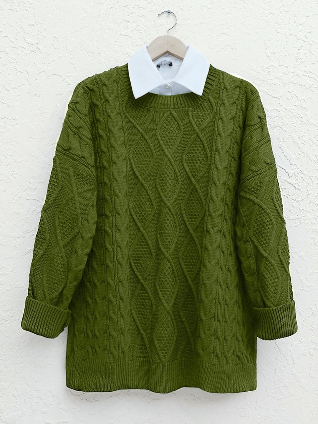 Olive Green Cable Knit Lounge Sweater - Podyumplus - by Peralane - photo 3
