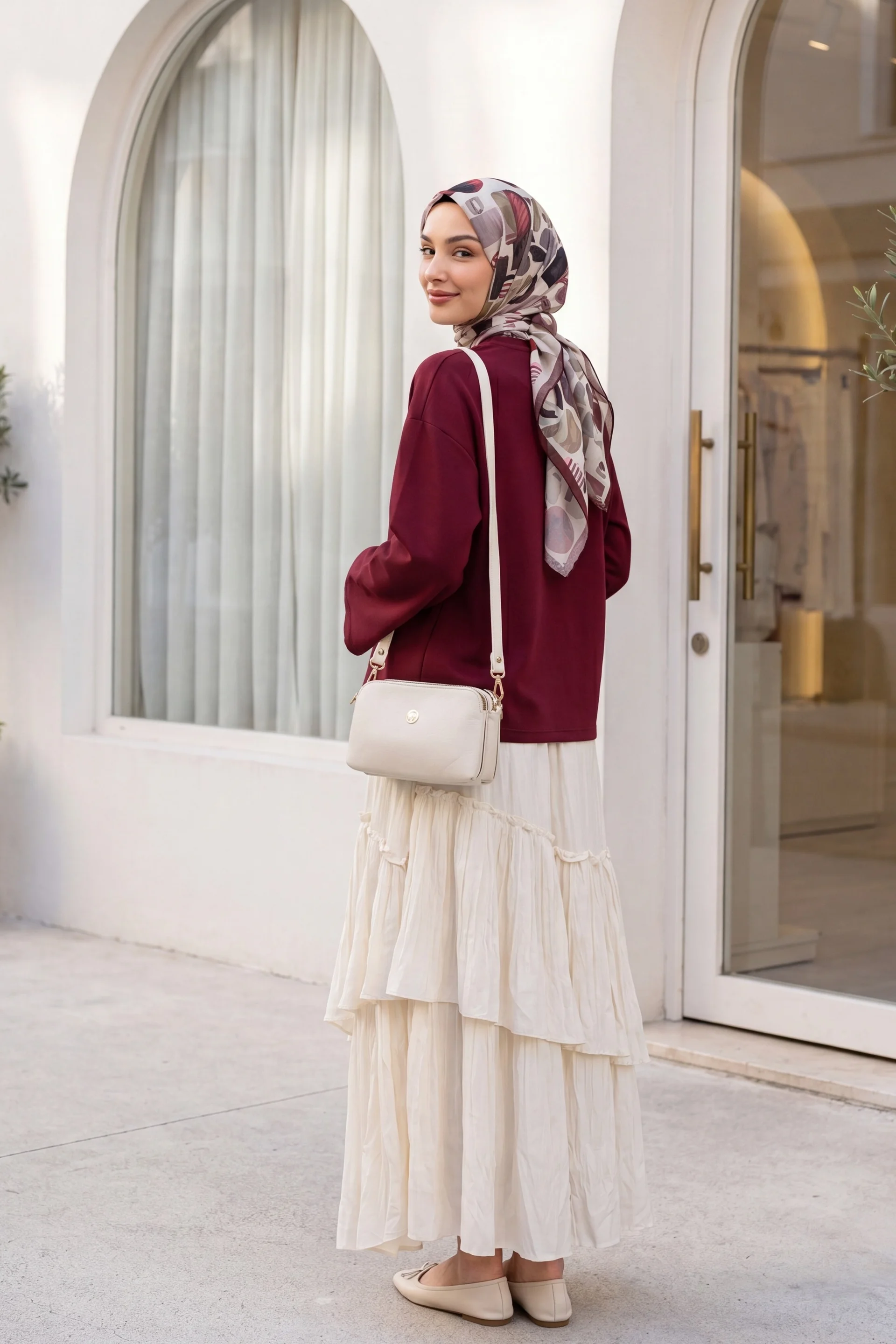 Round Neck Relaxed Jersey Blouse - Burgundy - Podyumplus - by Peralane - photo 4