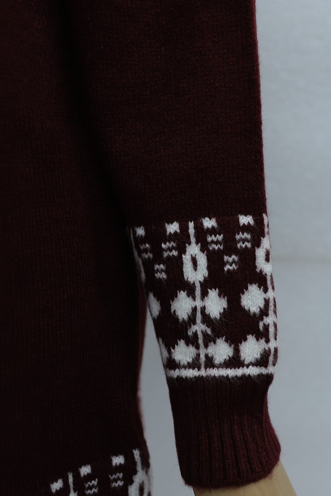 Half-Collar Patterned Knit Tunic Sweater - Burgundy - Podyumplus - by Peralane - photo 7