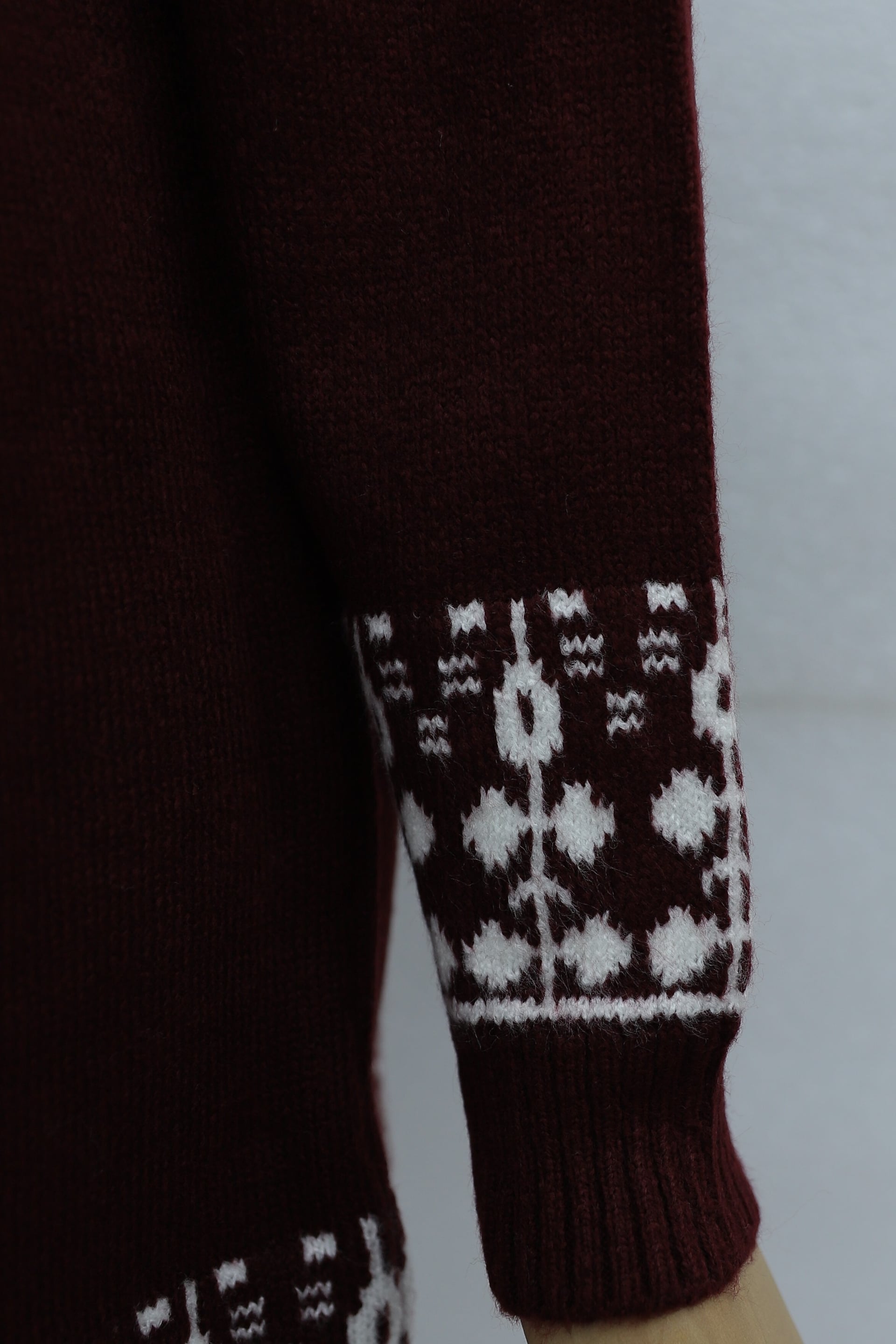 Half-Collar Patterned Knit Tunic Sweater - Burgundy - Podyumplus - by Peralane - photo 7