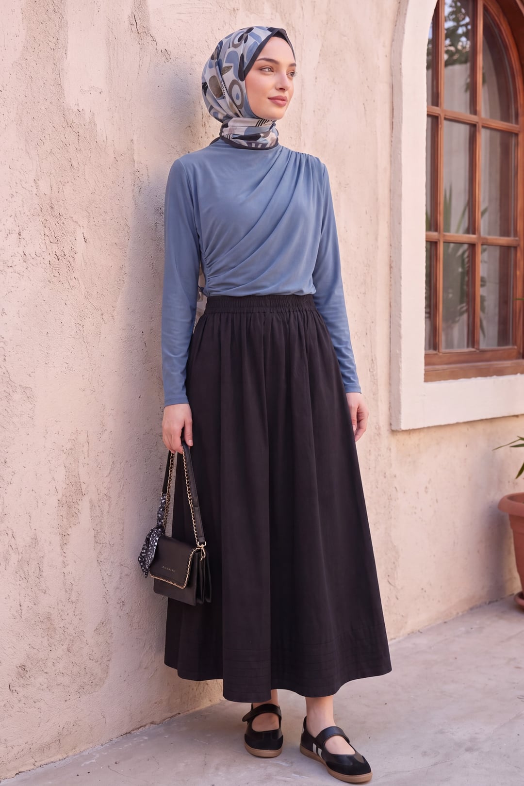 Half Turtleneck Pleated Front Blouse - Indigo - Podyumplus - by Peralane - photo 4