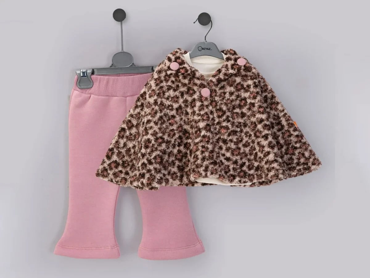 Leopard Print Baby Girls' Cape and Trousers Set - Beyaz Bebek - by Peralane