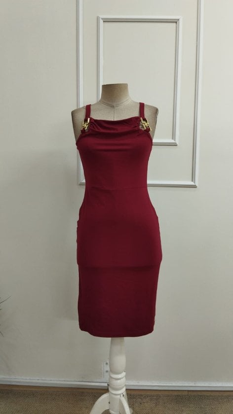 Women's Cowl Neck Sleeveless Knit Dress with Gold-Tone Strap Detail - Janes - by Peralane - photo 5