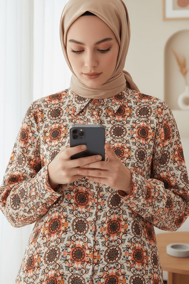 Graphic Print Long-Sleeve Blouse - Orange - Wholeskop - by Peralane