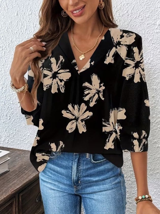 Women's Modal Blouse with Batwing Sleeves and Leopard Print Collar - Janes - by Peralane - photo 3