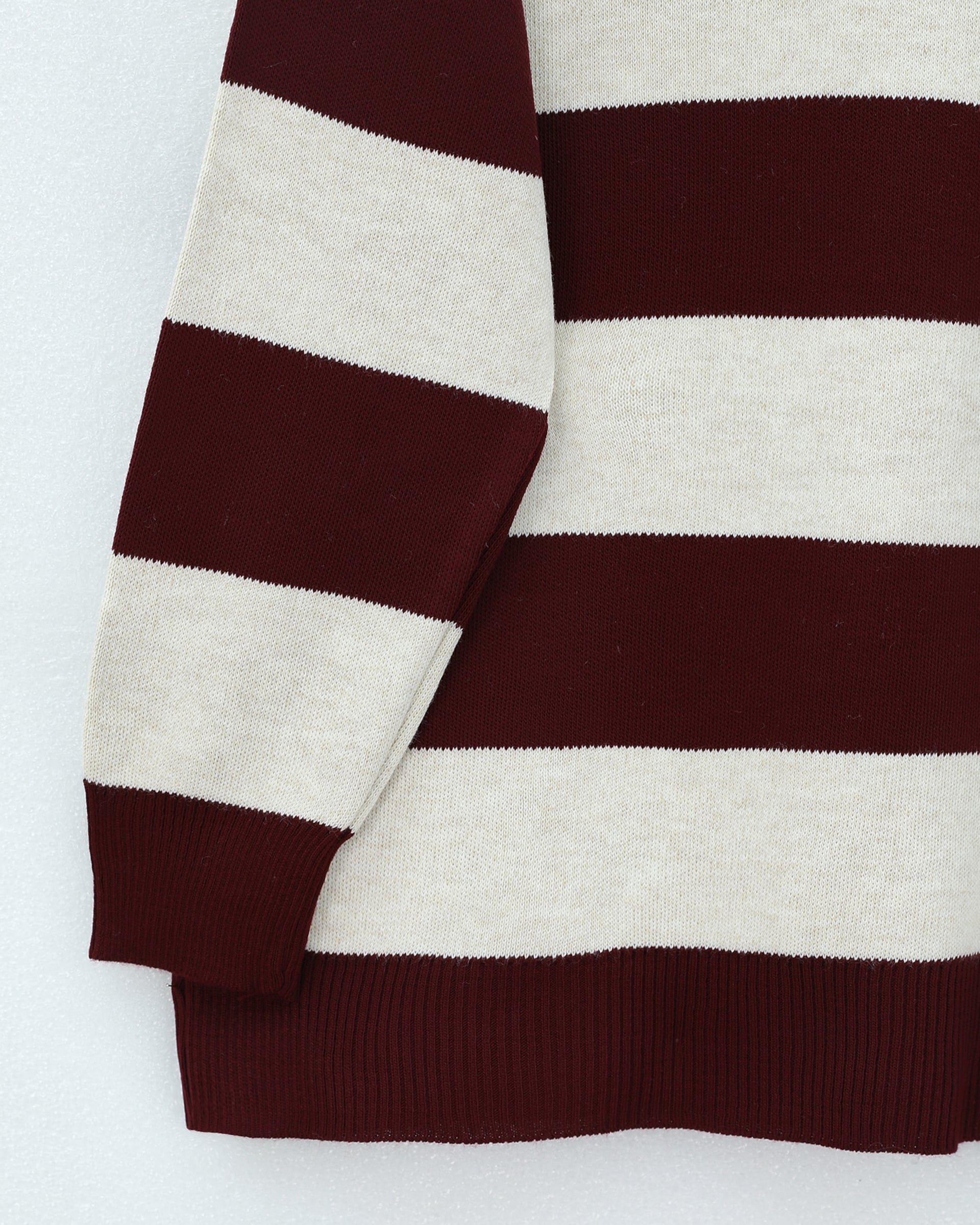 Burgundy Striped Knit Tunic with Heart Embroidery and Button Placket - Podyumplus - by Peralane - photo 6