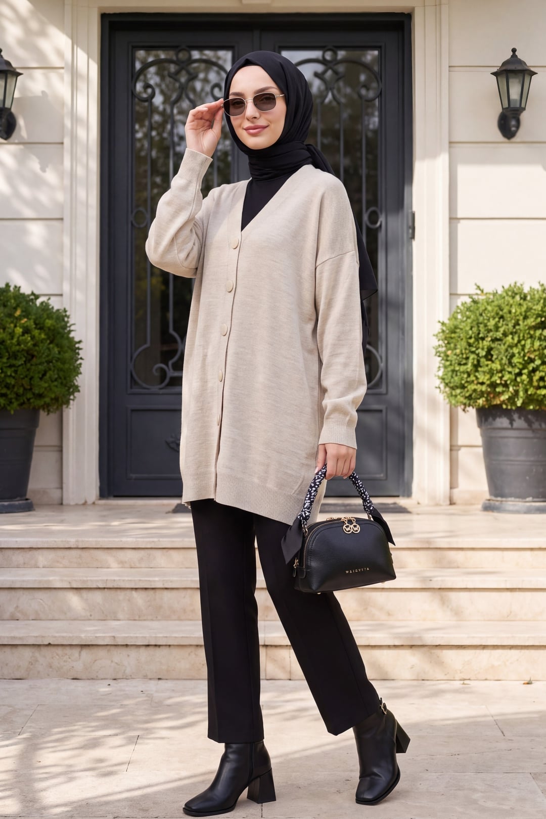 Button-Front Oversize Knit Cardigan - Stone - Podyumplus - by Peralane - photo 4