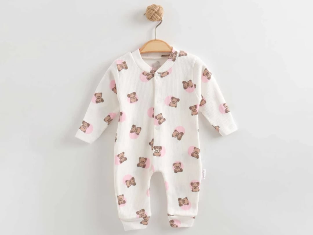 Teddy Bear Print Unisex Baby Romper - Pink - Nayinom - by Peralane