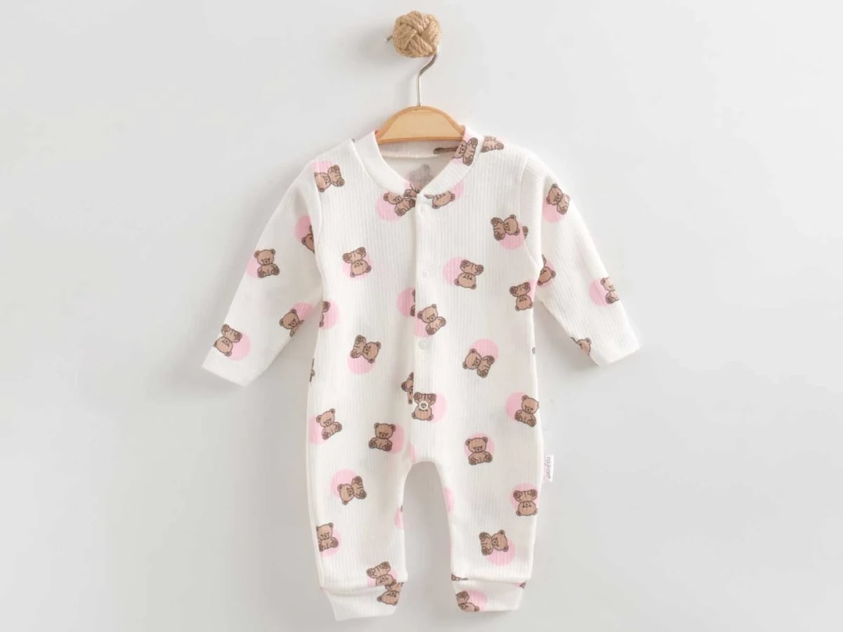 Teddy Bear Print Unisex Baby Romper - Pink - Nayinom - by Peralane