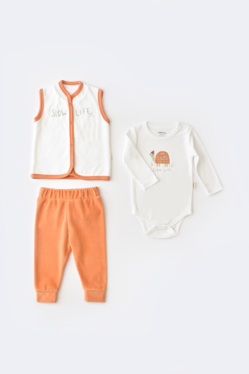 Baby Cosy 3-Piece Velour Vest Set for Babies (3-24 Months) - Orange - Babycosy - by Peralane
