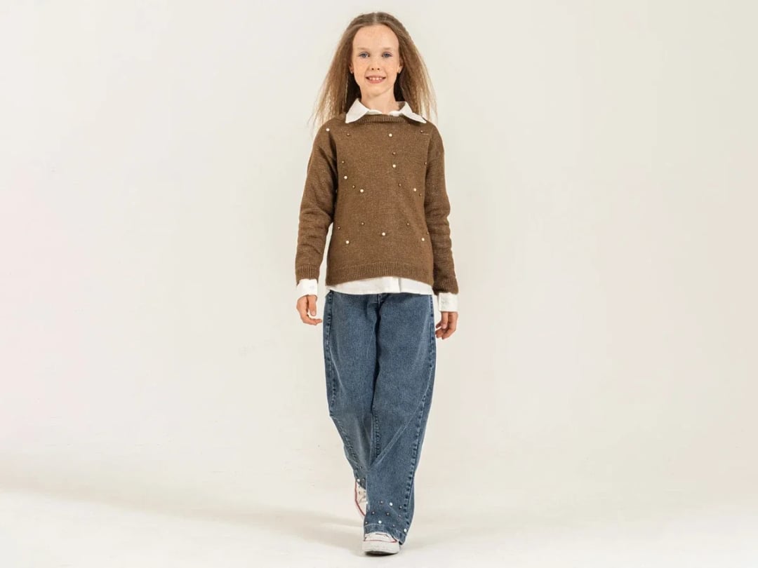 Pearl Detail Knit Girls' Three-Piece Set - Pampal Kids - by Peralane