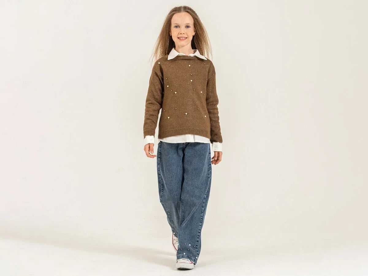 Pearl Detail Knit Girls' Three-Piece Set - Pampal Kids - by Peralane