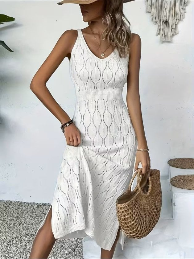 Women's Sleeveless V-Neck Long Knit Dress - Janes - by Peralane