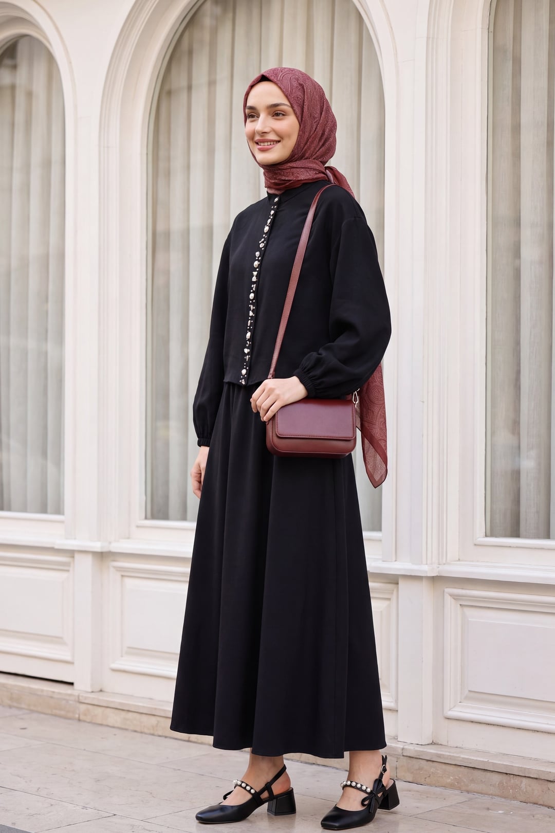 Black Modal Two-Piece Set with Pearl Button Blouse and Skirt - Podyumplus - by Peralane - photo 4