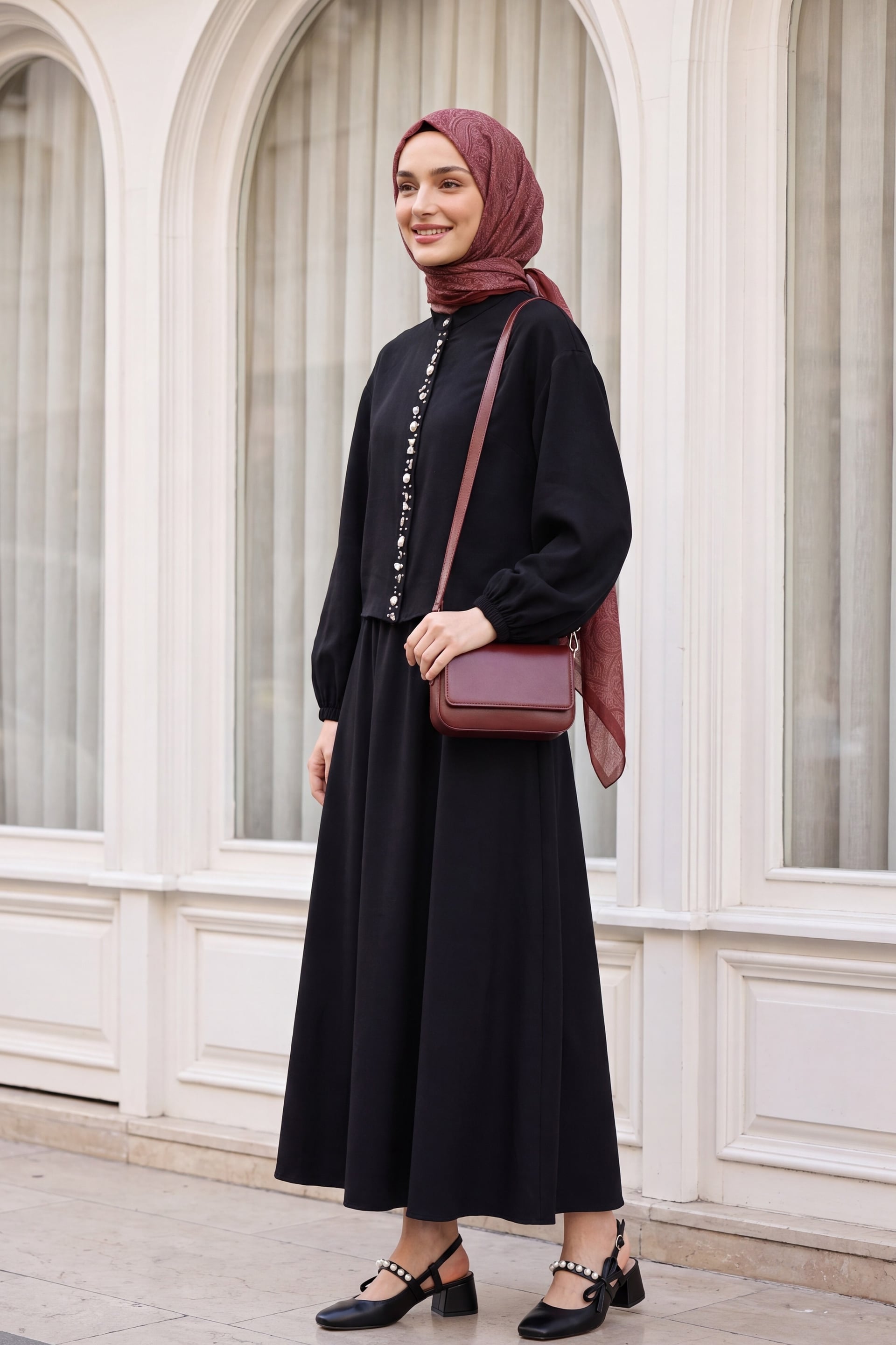 Black Modal Two-Piece Set with Pearl Button Blouse and Skirt - Podyumplus - by Peralane - photo 4