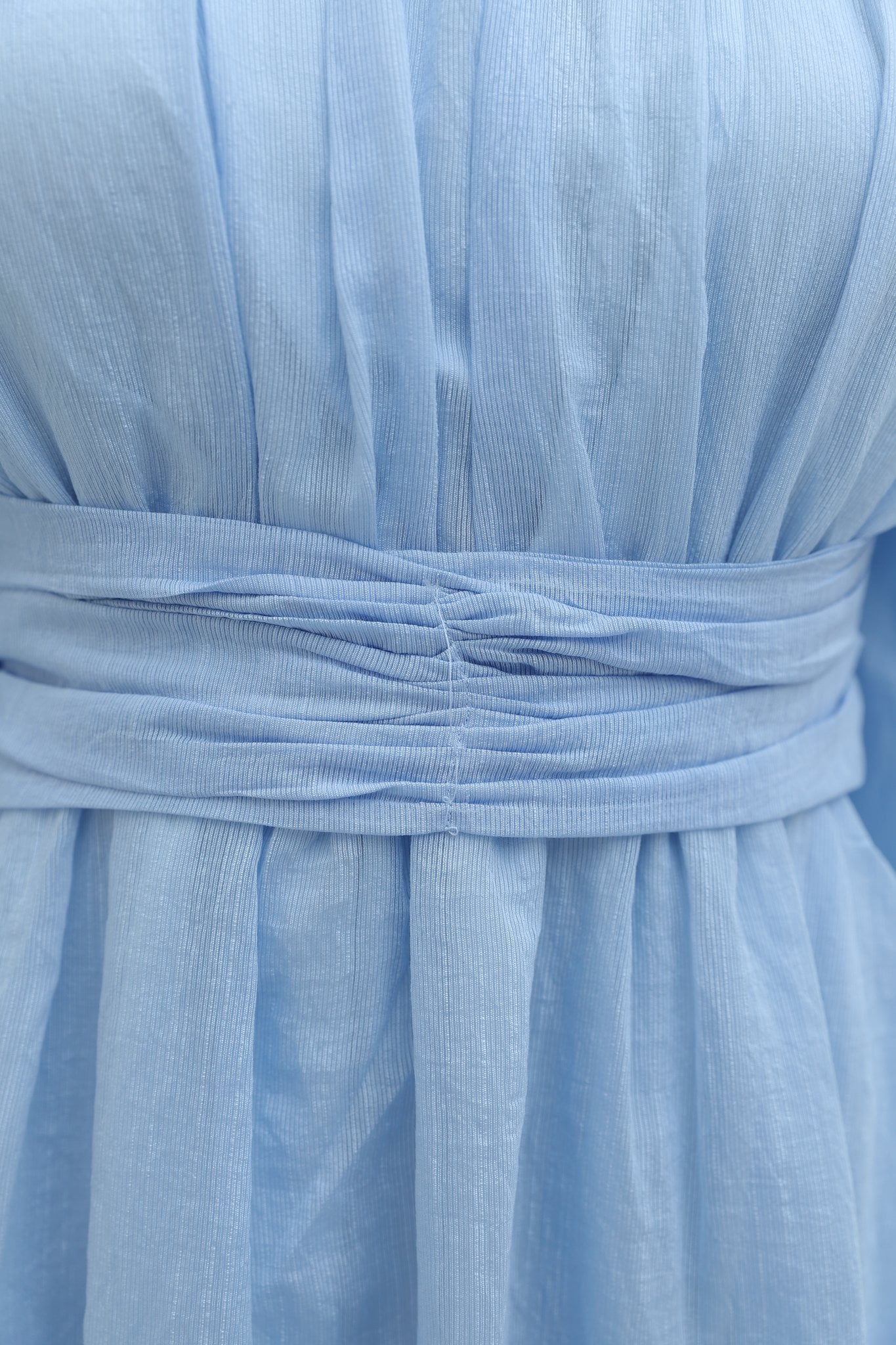 Linen Look Belted Long Sleeve Maxi Dress with Brooch - Baby Blue - Podyumplus - by Peralane - photo 7