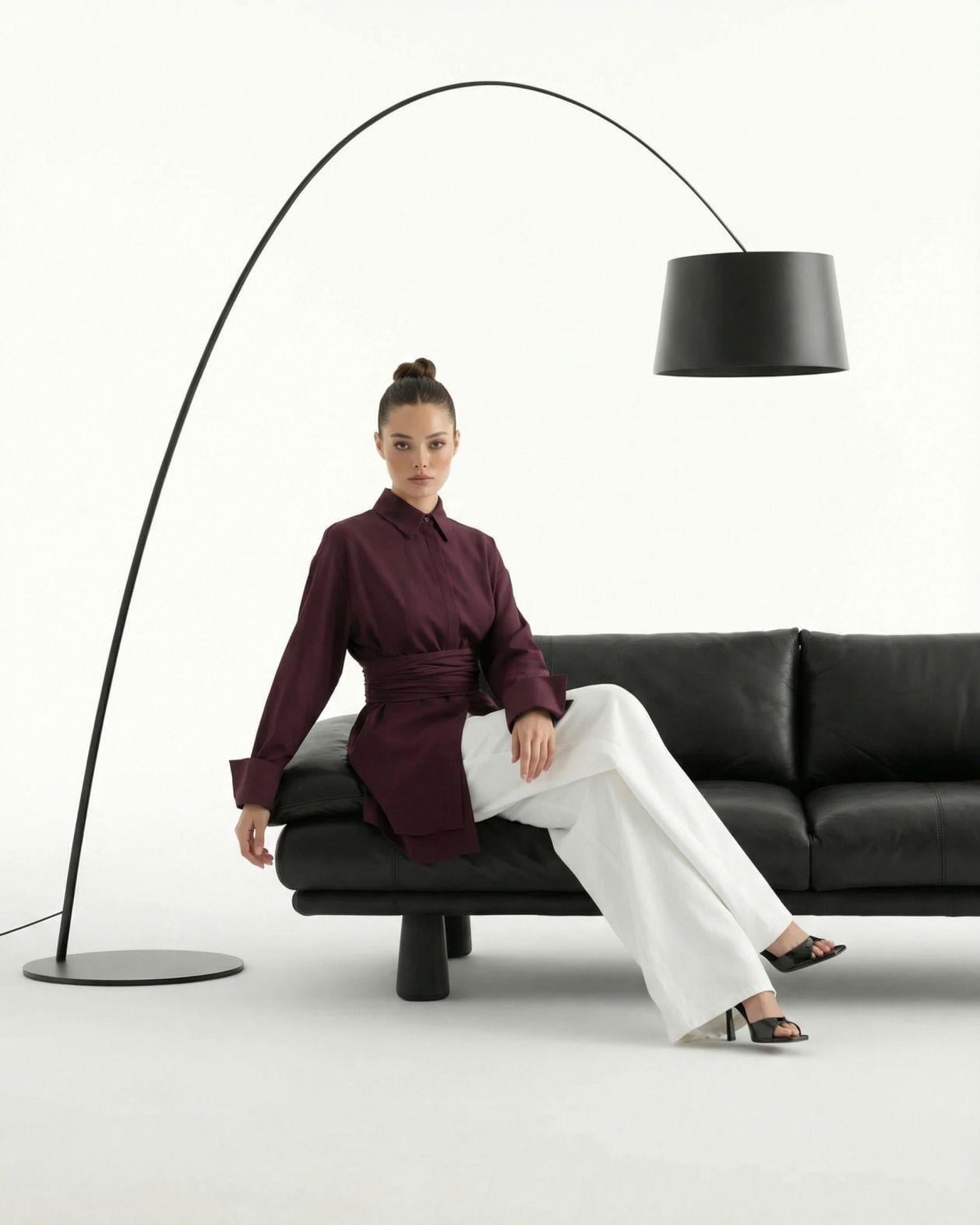 Burgundy Long-Sleeve Wrap Blouse with Tie Waist - Fame - by Peralane - photo 2