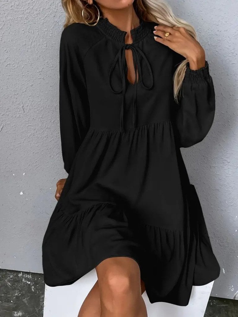 Women's Long-Sleeved Tie-Front Ruffled Linen Mini Dress - Janes - by Peralane - photo 2