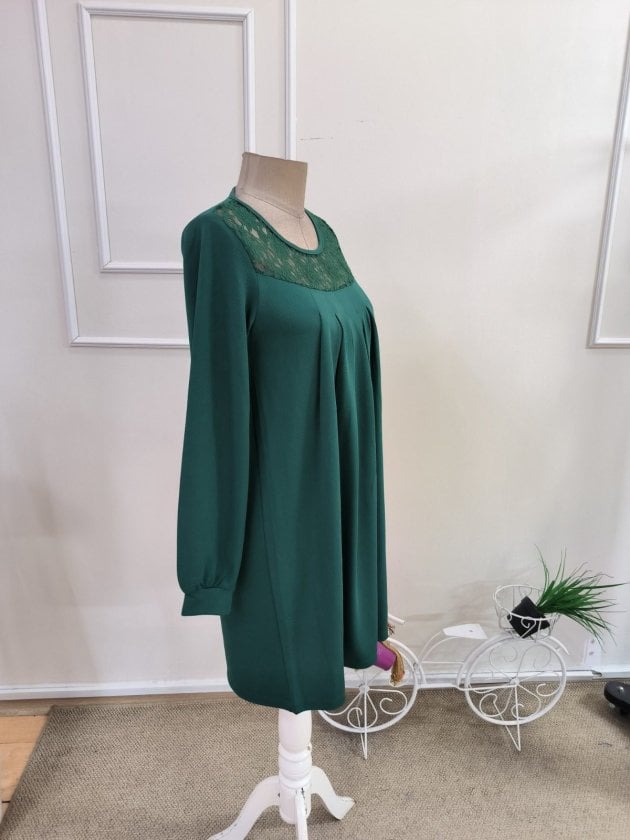 Women's Long Sleeve Round Neck Lace Pleated Short Crepe Dress - Janes - by Peralane - photo 5