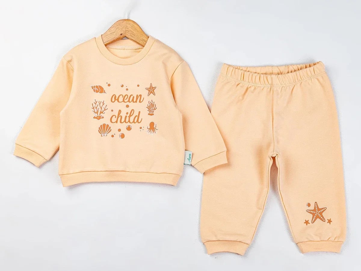 Ocean Print Baby Girl Sweatshirt and Trousers Set - Beige - Comix - by Peralane