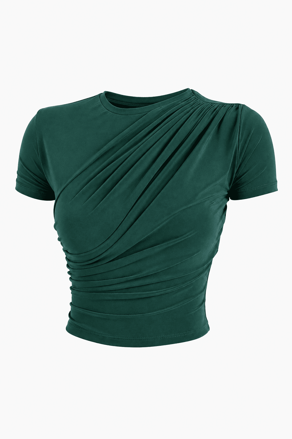 Cross Ruched Short Sleeve Sandy Blouse - Emerald - Podyumplus - by Peralane