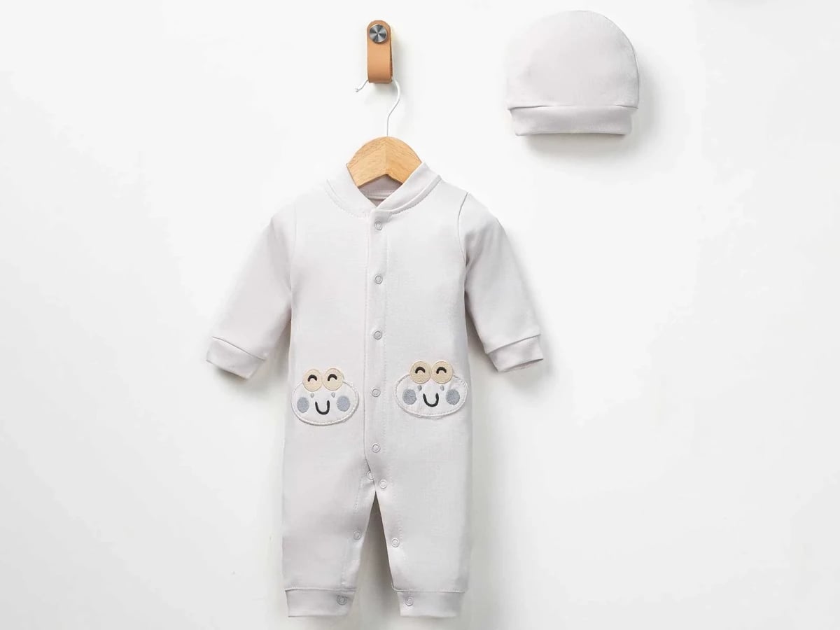 Boys' Frog Print Romper and Hat Set - Pack of 3 (Grey) - Pookie - by Peralane