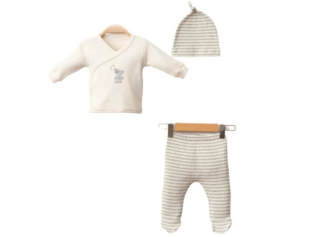 Bear Print 3-Piece Baby Boy Set - Brown - Pookie - by Peralane
