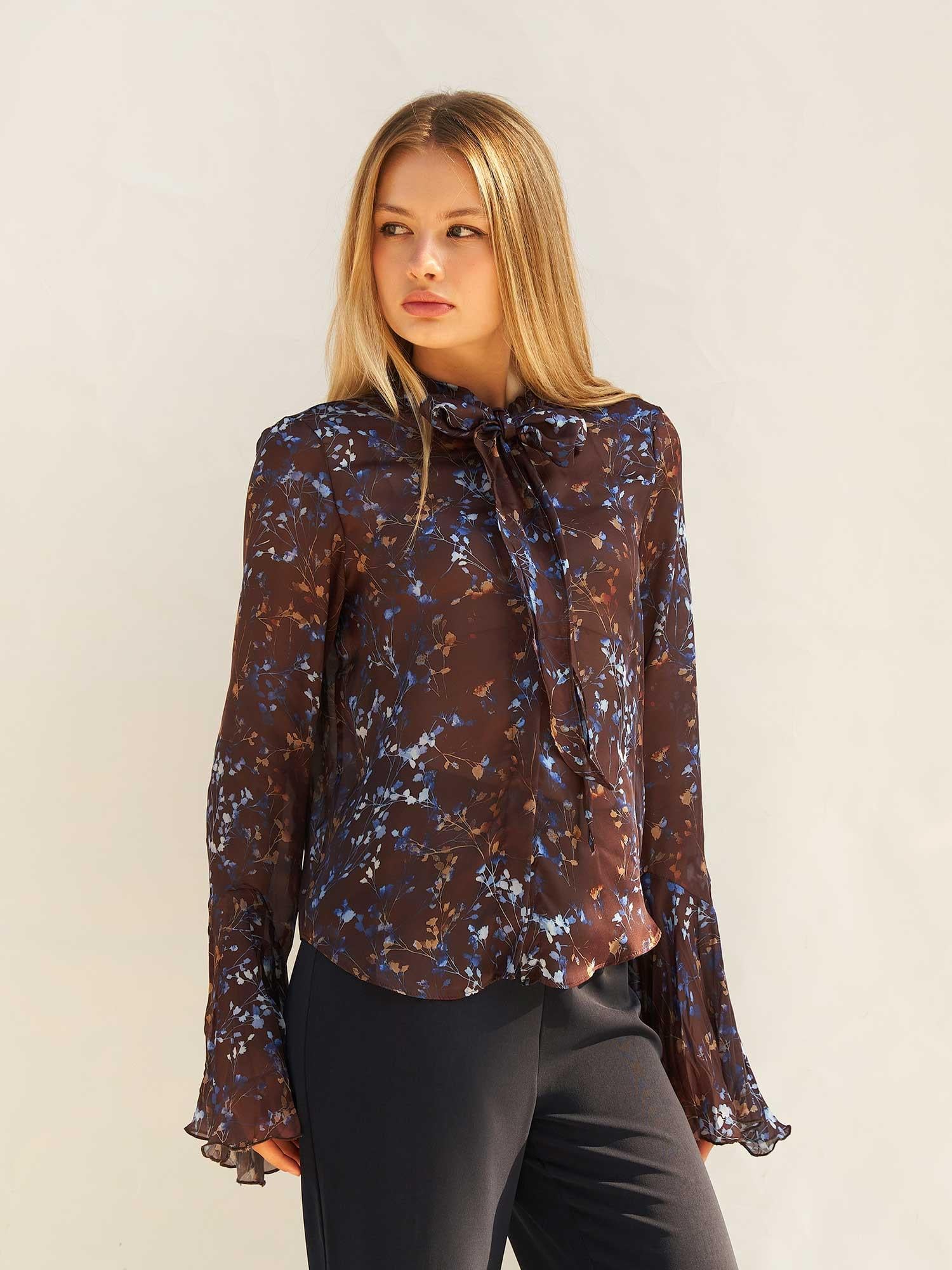 Floral Print Pussy-Bow Blouse – Long Sleeve Sheer Women's Shirt - Lefon - by Peralane - photo 4