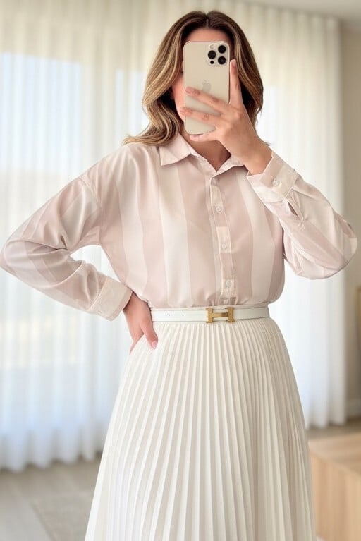 Pudra Striped Button-Up Blouse - Podyumplus - by Peralane