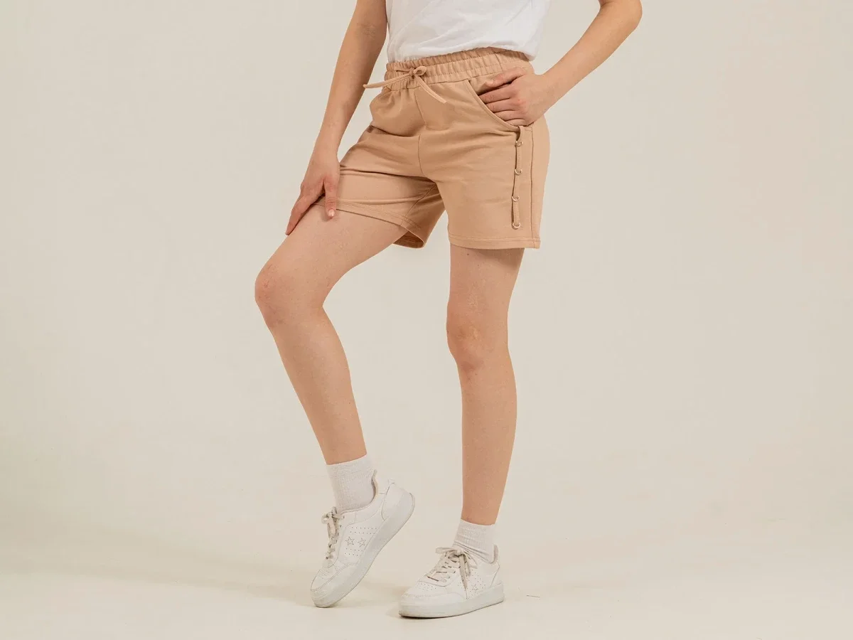 Girls' Drawstring Shorts with Side Buttons - Brown (Pack of 4) - Nickel - by Peralane