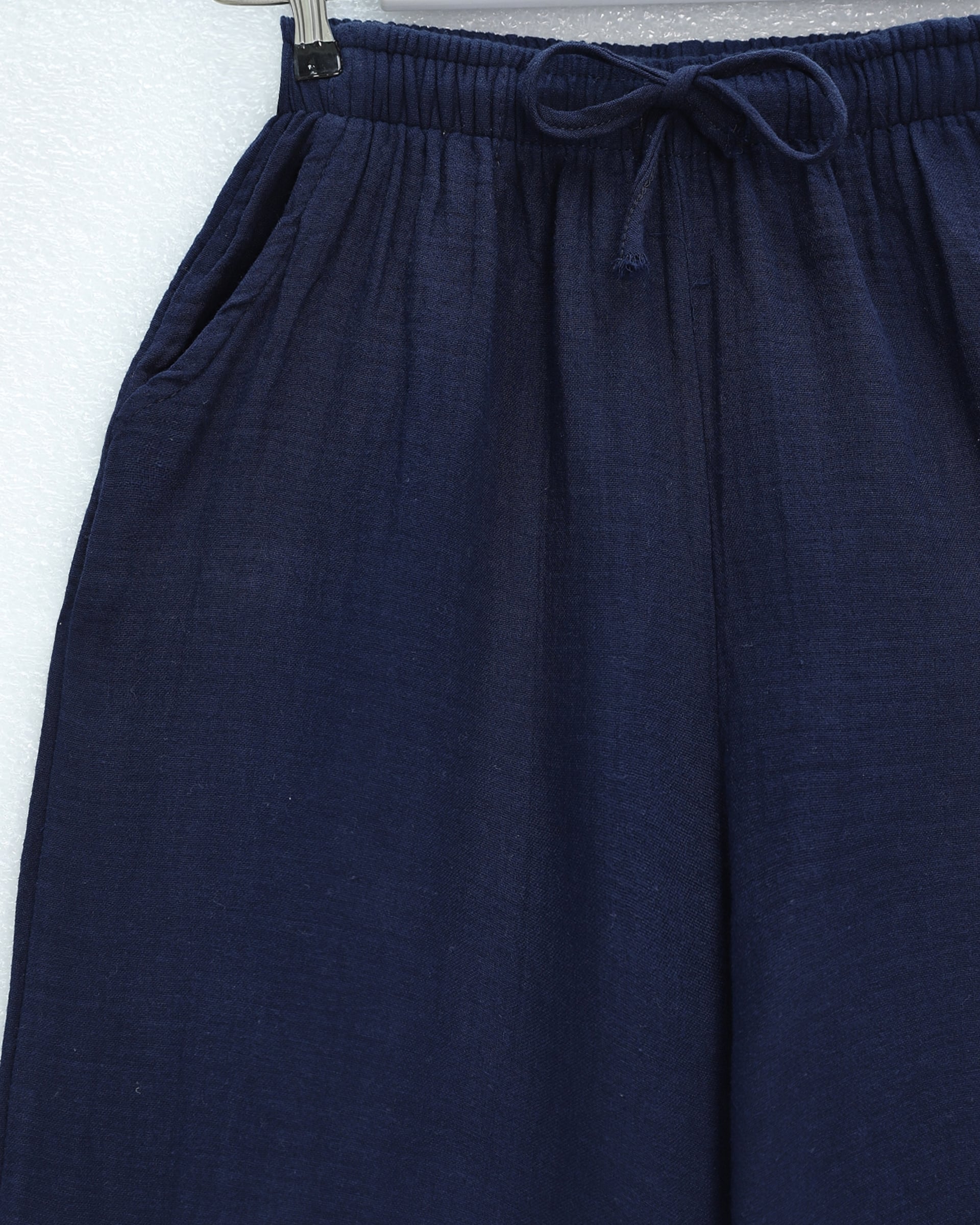 Elasticated Drawstring Wide Leg Muslin Trousers - Navy - Podyumplus - by Peralane - photo 6