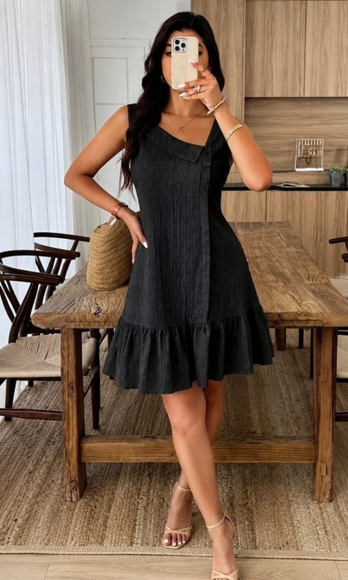 Women's Thick Strap Asymmetric Neckline Ruffled Hem Crinkle Dress - Janes - by Peralane - photo 3