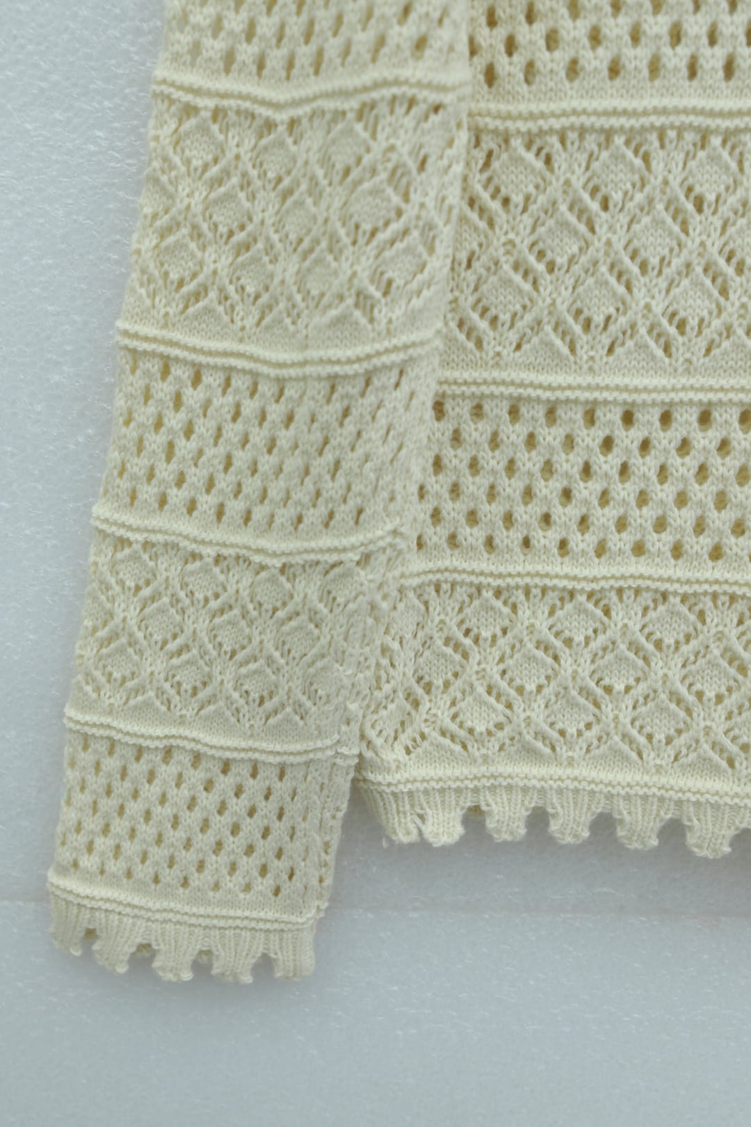 Cream Floral Embroidered Openwork Knit Sweater - Podyumplus - by Peralane - photo 6