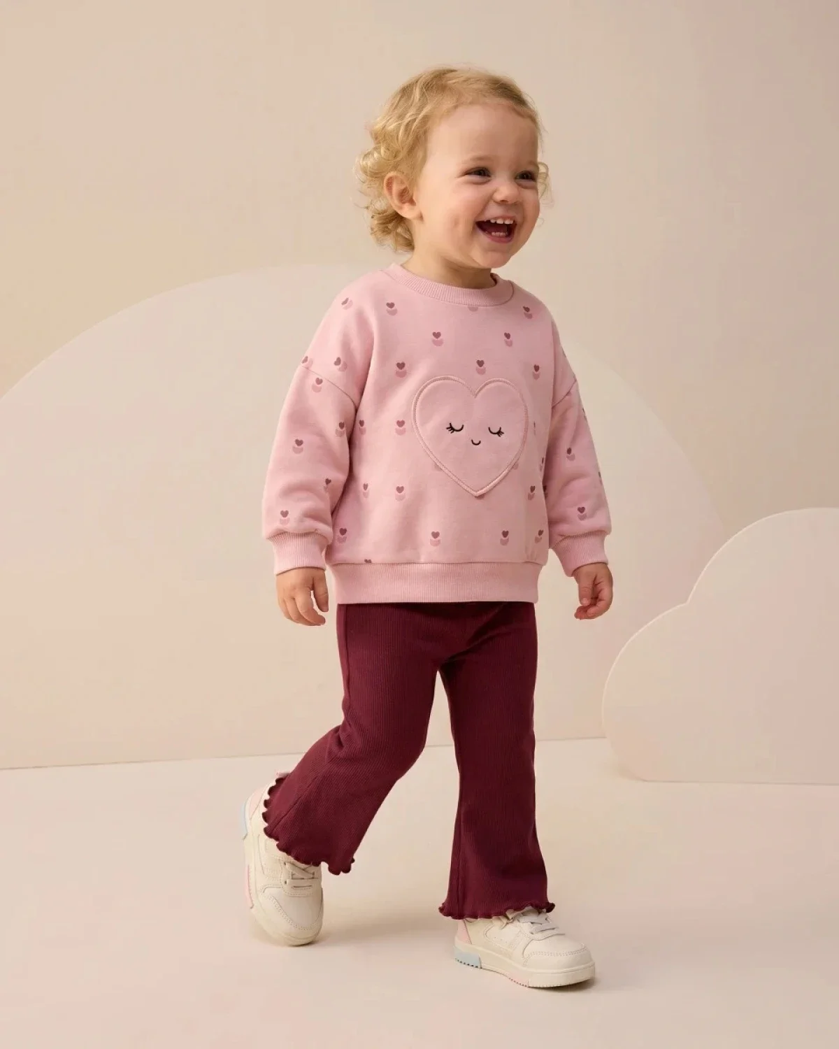 Girls' Two-Piece Sweatshirt and Trousers Set - Burgundy - Interkidsy - by Peralane