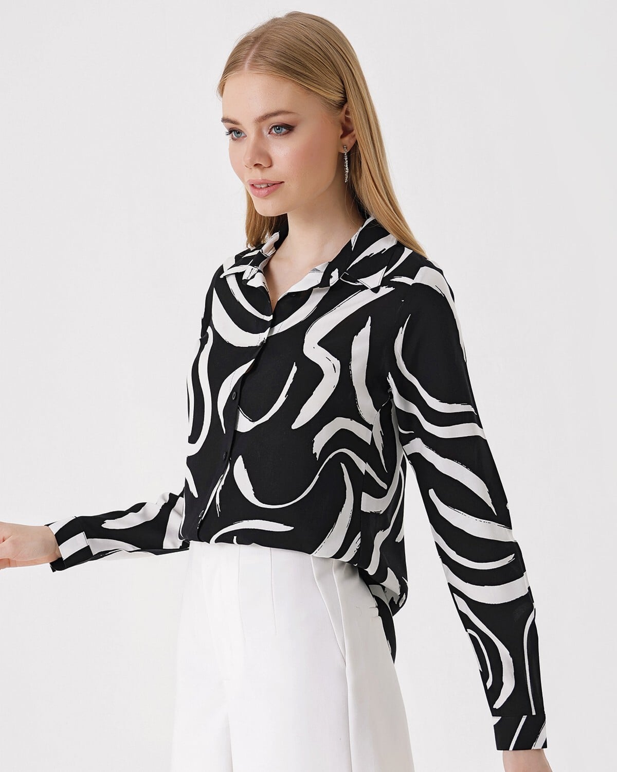 Women's Graphic Print Blouse and Trousers Set - Black and White - Bigdart - by Peralane - photo 4