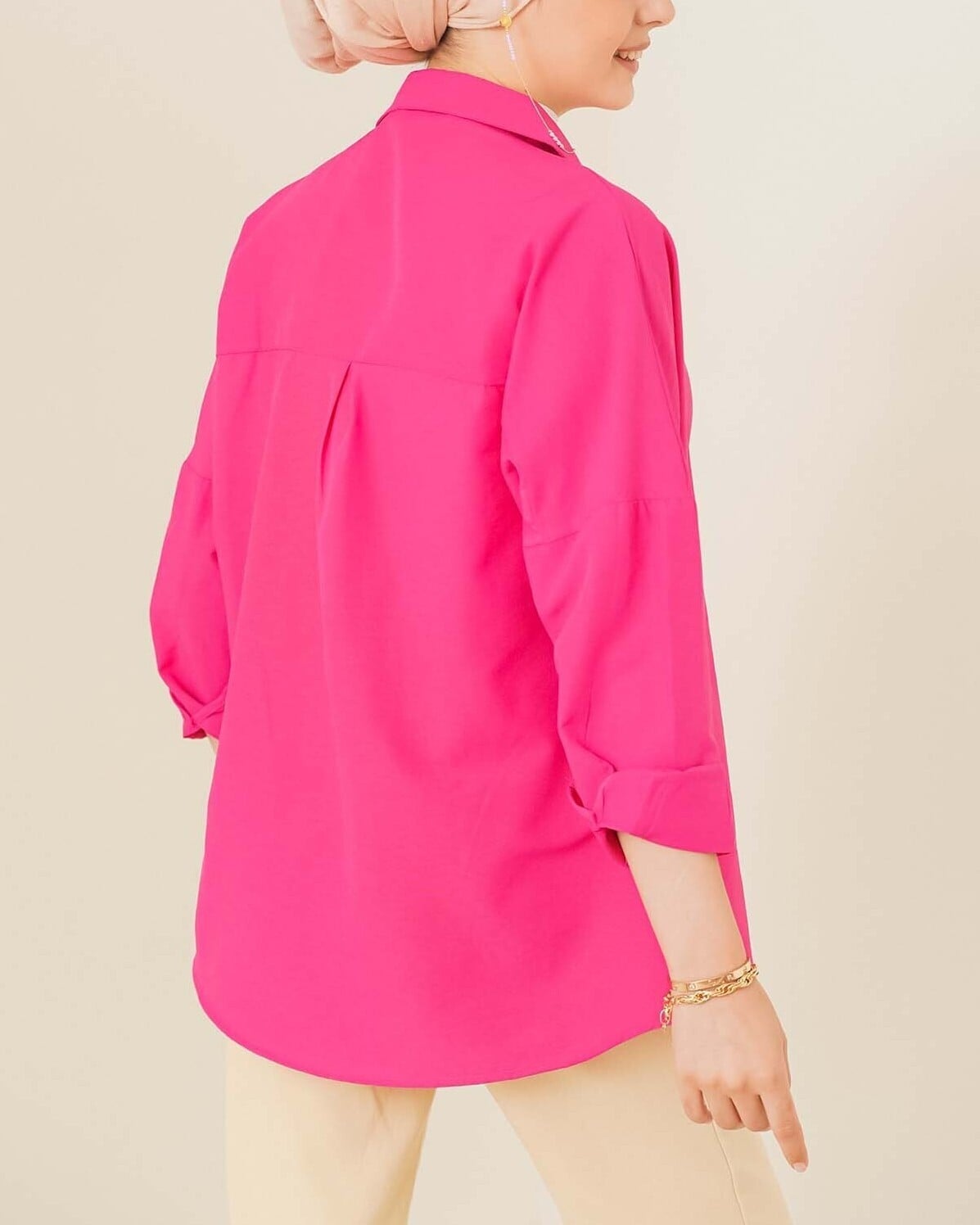 Oversize Basic Modest Shirt - Dark Pink - Bigdart - by Peralane - photo 4
