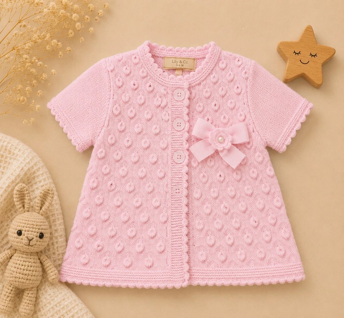 Knitted Baby Cardigan with Bow - 1177 - Has Bereket - by Peralane