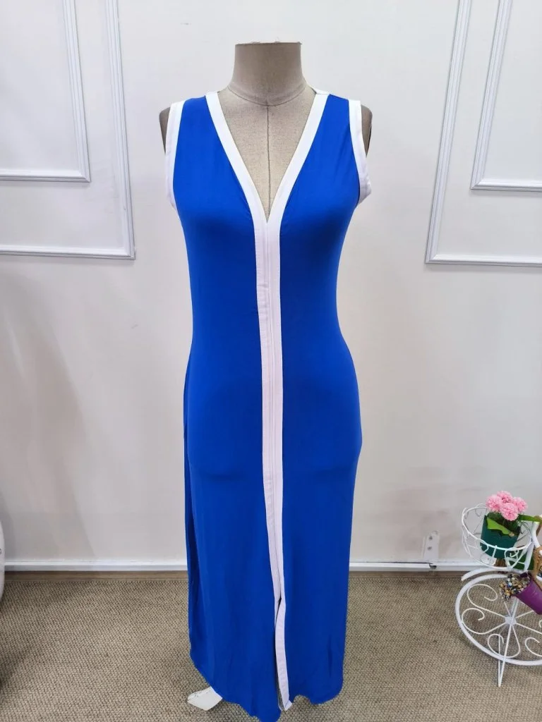 Women's Sleeveless Deep V-Neck Slit Maxi Dress in Royal Blue - Janes - by Peralane - photo 4