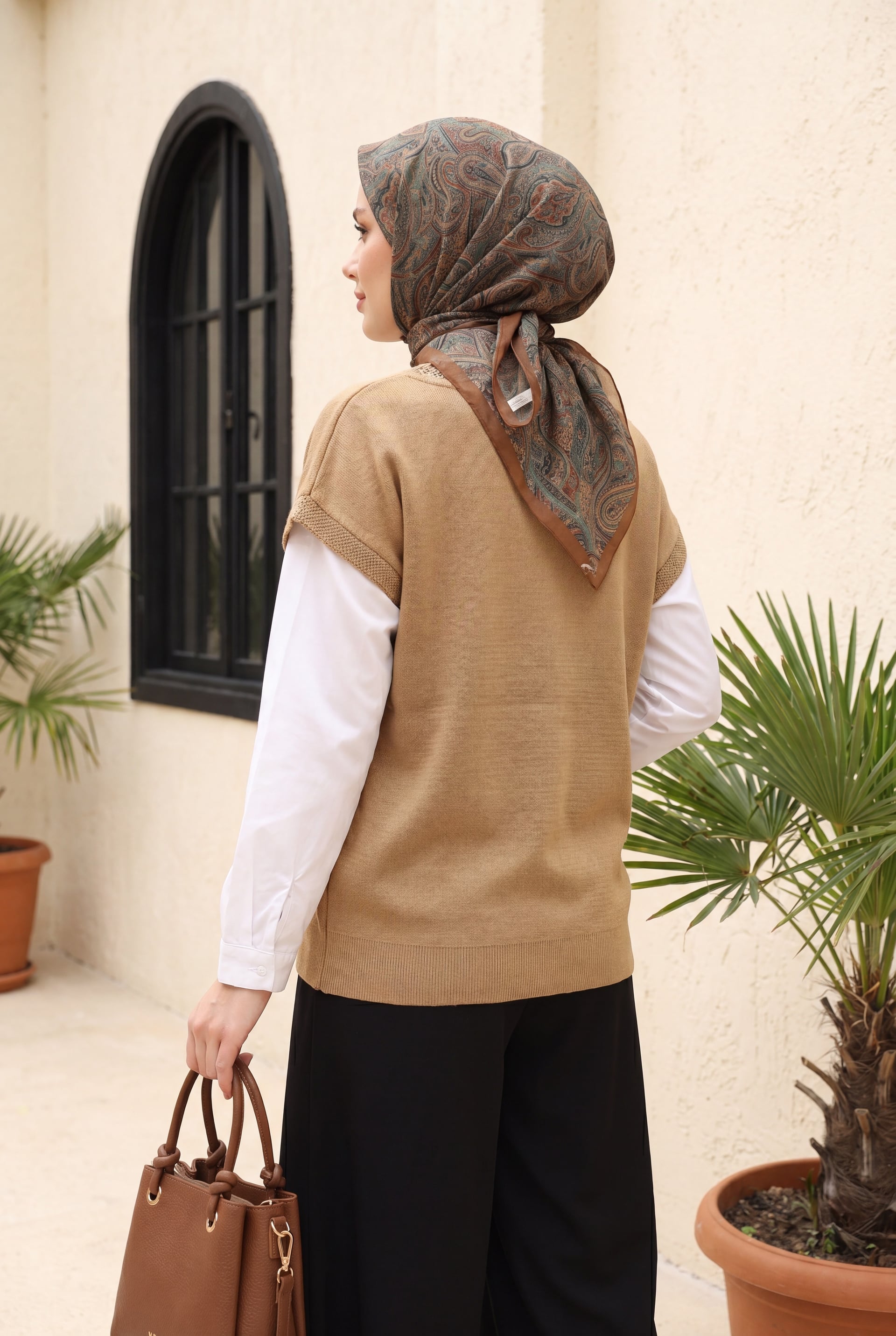 Sequin Trim V-Neck Short Sleeve Knit Tunic - Tan - Podyumplus - by Peralane - photo 3