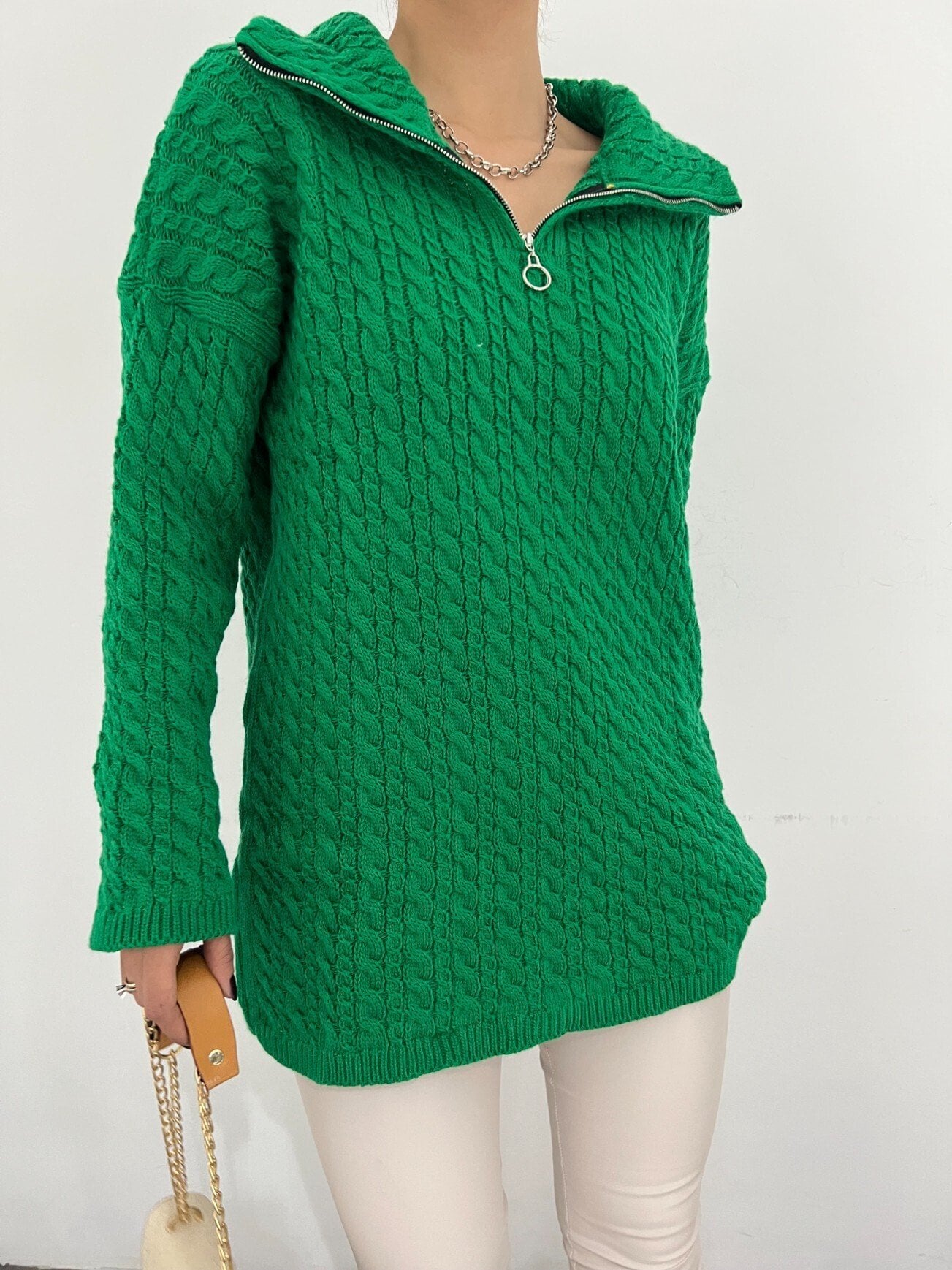 Half-Zip High-Collar Knit Sweater for Women - Emerald - Podyumplus - by Peralane - photo 7