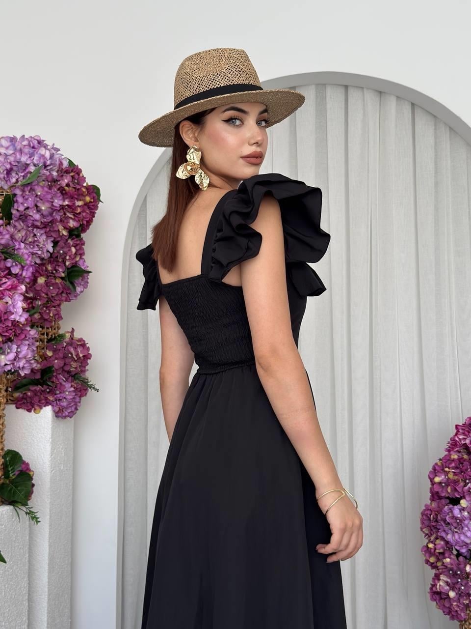 Black Sleeveless Ruffled Midi Dress with Button Front - Etika - by Peralane - photo 5