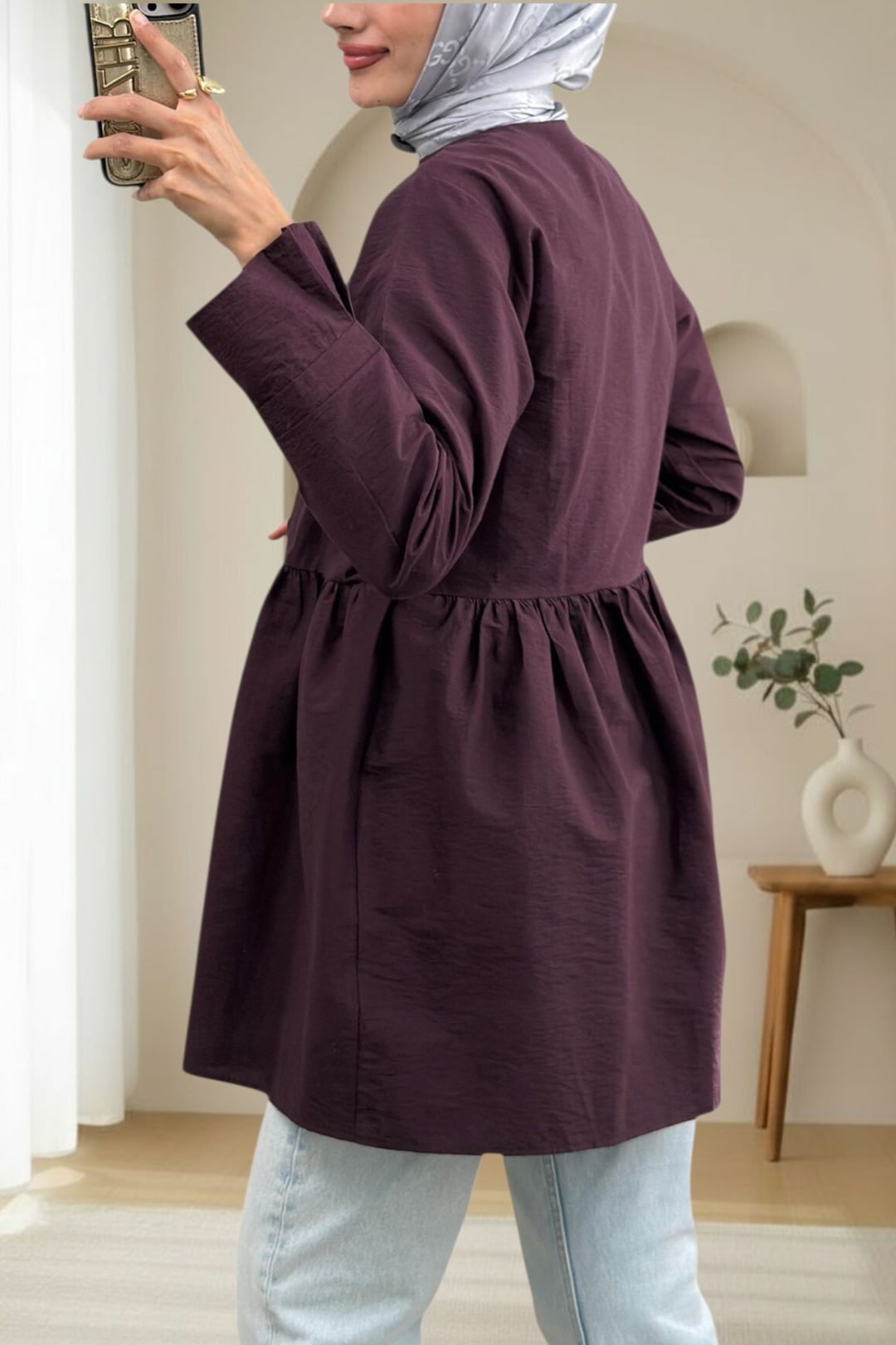 Front Tie Closure Panel Kimono - Plum - Podyumplus - by Peralane - photo 3