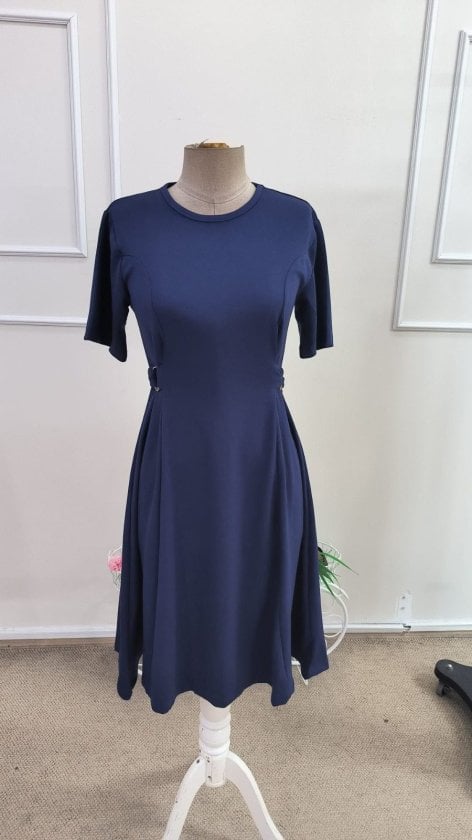 Women's Navy Blue Short Sleeve Round Neck Side Ring Detail Short Modal Dress - Janes - by Peralane - photo 7