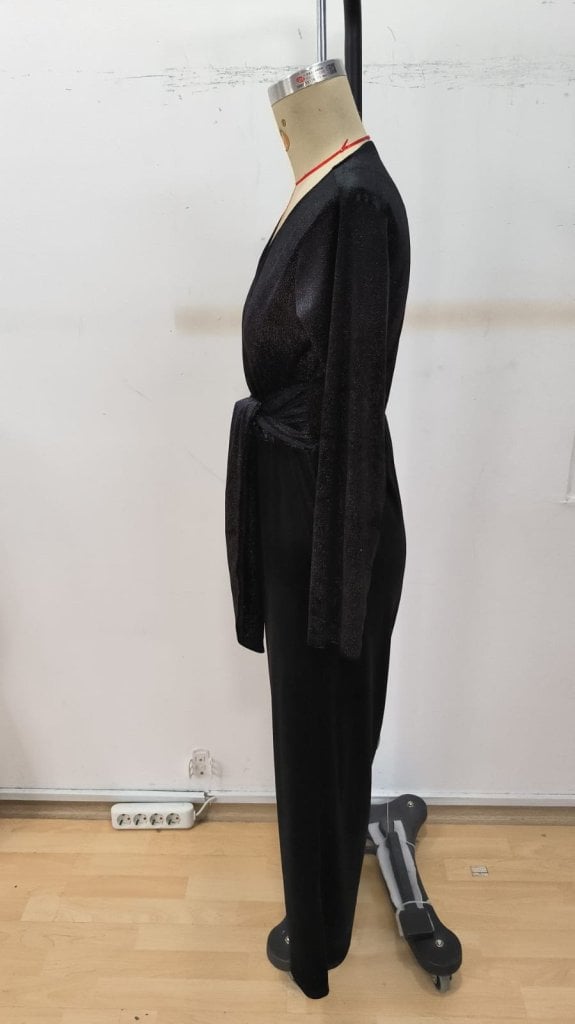 Women's Black Velvet Wrap Jumpsuit with Glitter Print - Janes - by Peralane - photo 6
