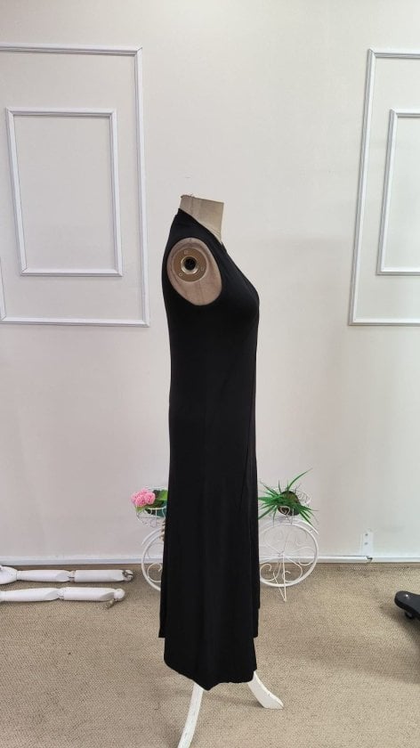 Women's Sleeveless Mock Neck Long Ribbed Viscose Dress - Janes - by Peralane - photo 6