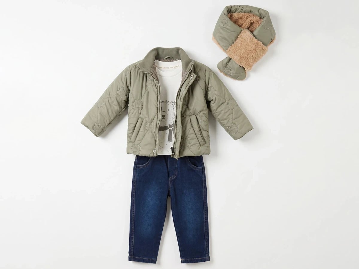 Boys' Quilted Jacket, T-Shirt and Jeans 3-Piece Set with Scarf - Green - Canoz - by Peralane