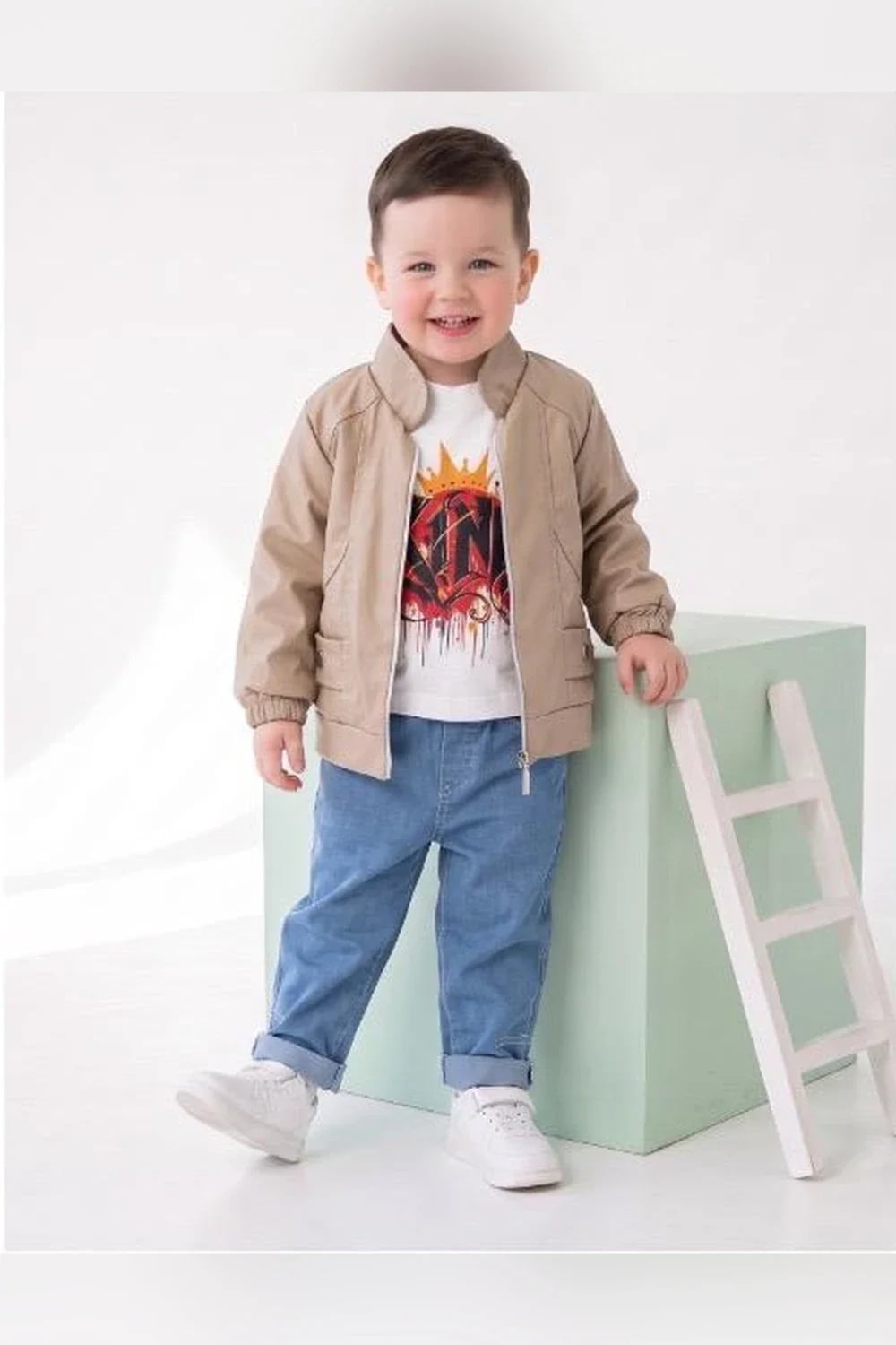 Boys' 4-Piece Set with Faux Leather Jacket - Beige - Has Bereket - by Peralane