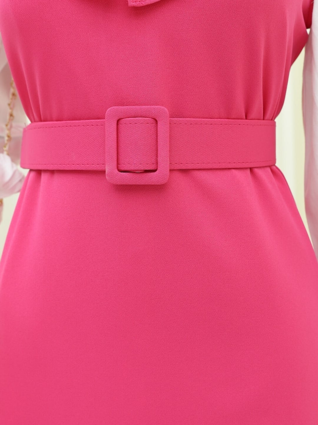 Fuchsia V-Neck Ruffle Trim Belted Long Jile Dress - Podyumplus - by Peralane - photo 9