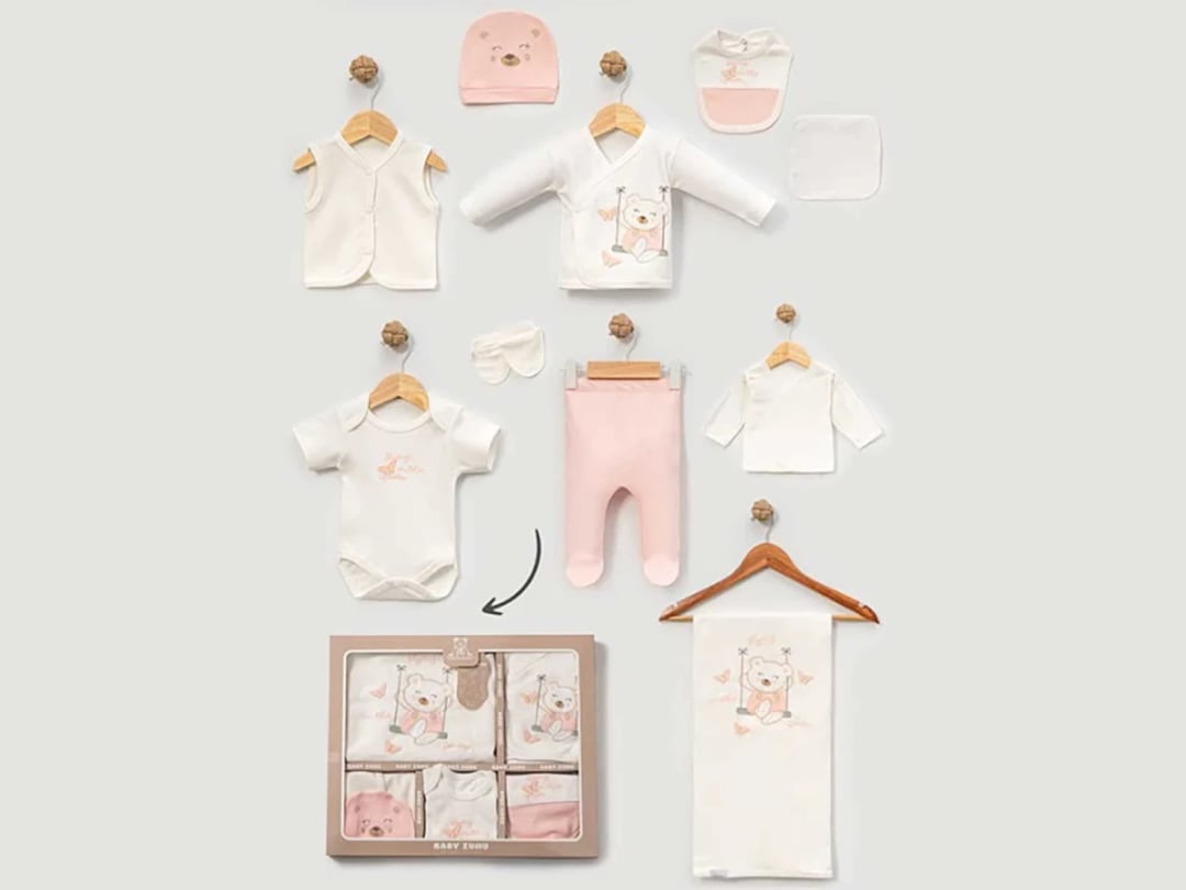 Bear Print Newborn Baby Girl 10-Piece Set in Powder Pink - Baby Zuhu - by Peralane